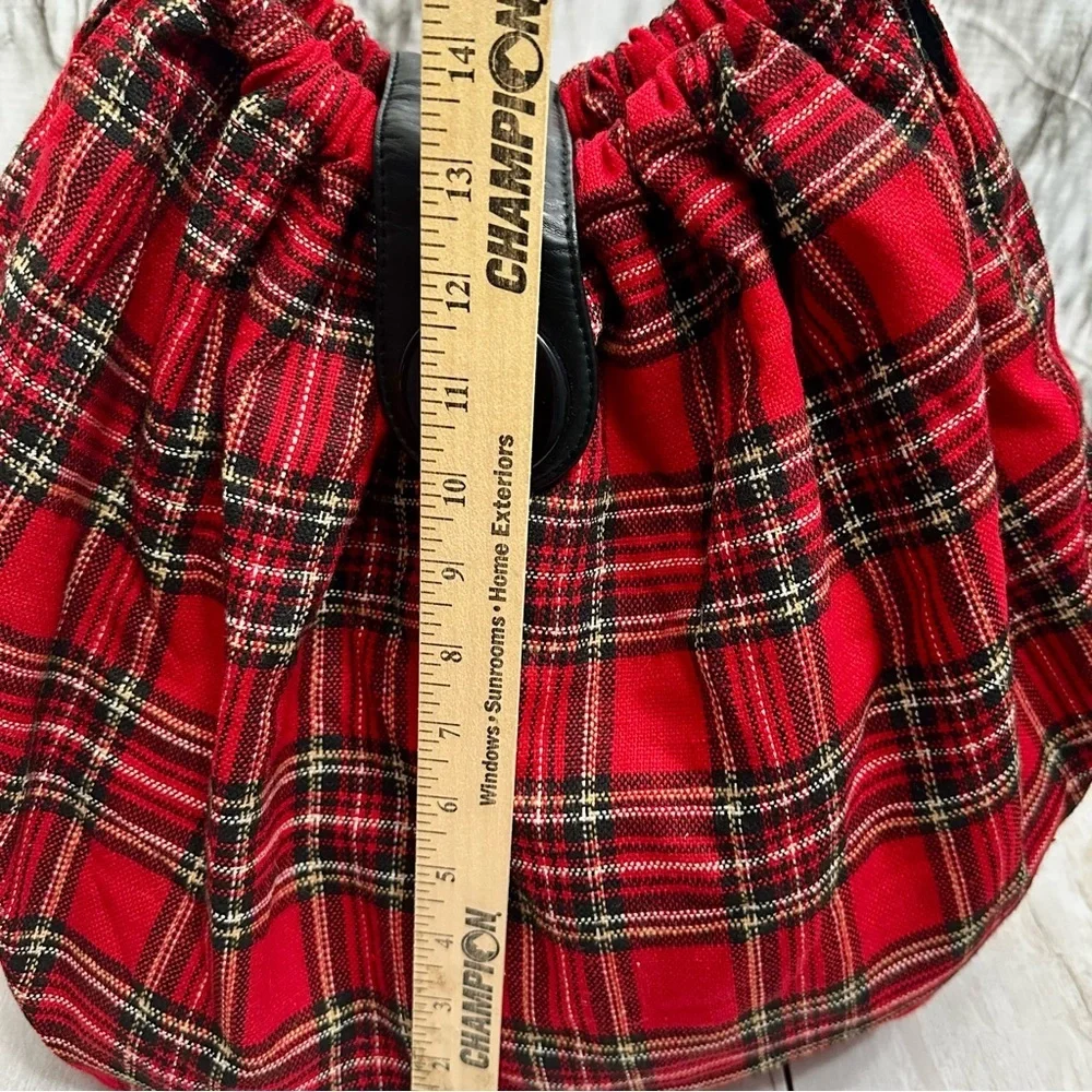Piper & Blue Large Red Tartan Plaid Slouch Hobo Bag Holiday Christmas Classic
